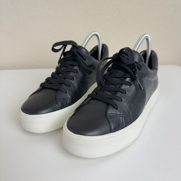 VINCE Benfield‎ Black Leather Platform Sneakers Low Top Womens Sz 7 US -Ret $250 - Picture 1 of 12